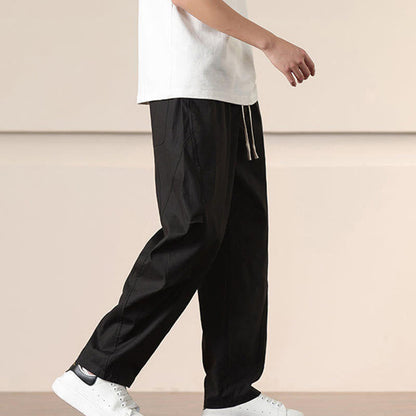 Buddha Stones Commute Spring Solid Color Drawstring Men's Harem Pants With Pockets
