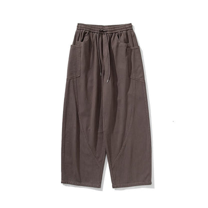 Buddha Stones Fall Pure Color Men's Wide Leg Cotton Drawstring Pants With Pockets