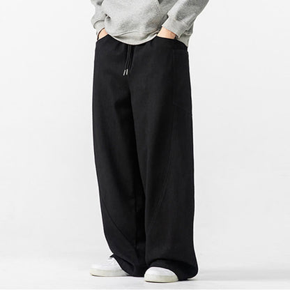 Buddha Stones Fall Pure Color Men's Wide Leg Cotton Drawstring Pants With Pockets