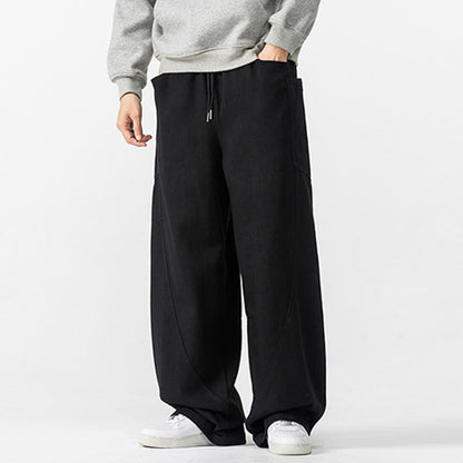Buddha Stones Fall Pure Color Men's Wide Leg Cotton Drawstring Pants With Pockets