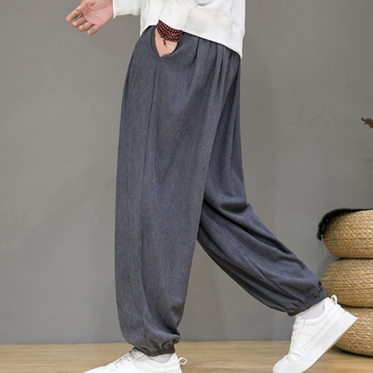 Buddha Stones Commute Plain Men's Thermal Fleece-Lined Ankle-Length Pants With Pockets