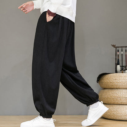 Buddha Stones Commute Plain Men's Thermal Fleece-Lined Ankle-Length Pants With Pockets