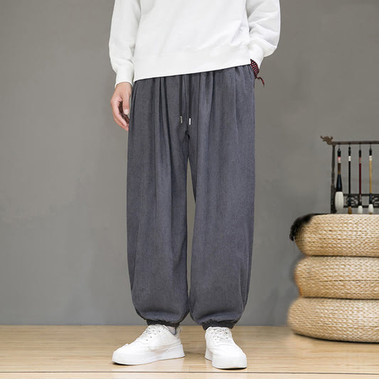 Buddha Stones Commute Plain Men's Thermal Fleece-Lined Ankle-Length Pants With Pockets
