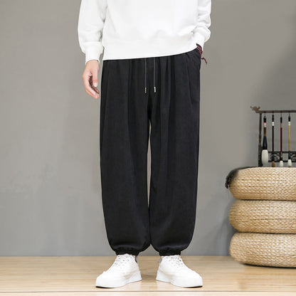 Buddha Stones Commute Plain Men's Thermal Fleece-Lined Ankle-Length Pants With Pockets