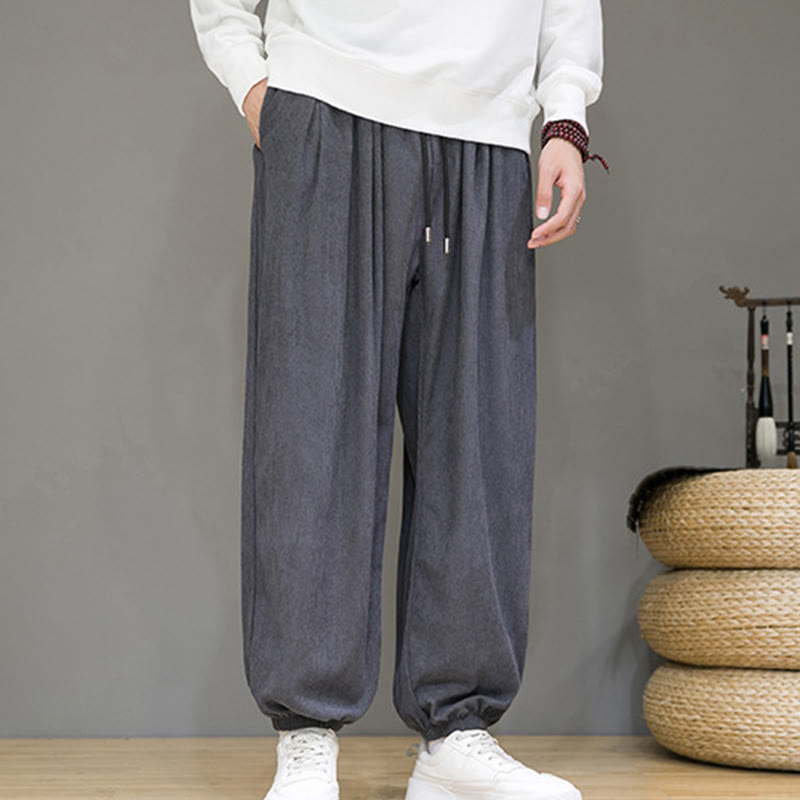 Buddha Stones Commute Plain Men's Thermal Fleece-Lined Ankle-Length Pants With Pockets