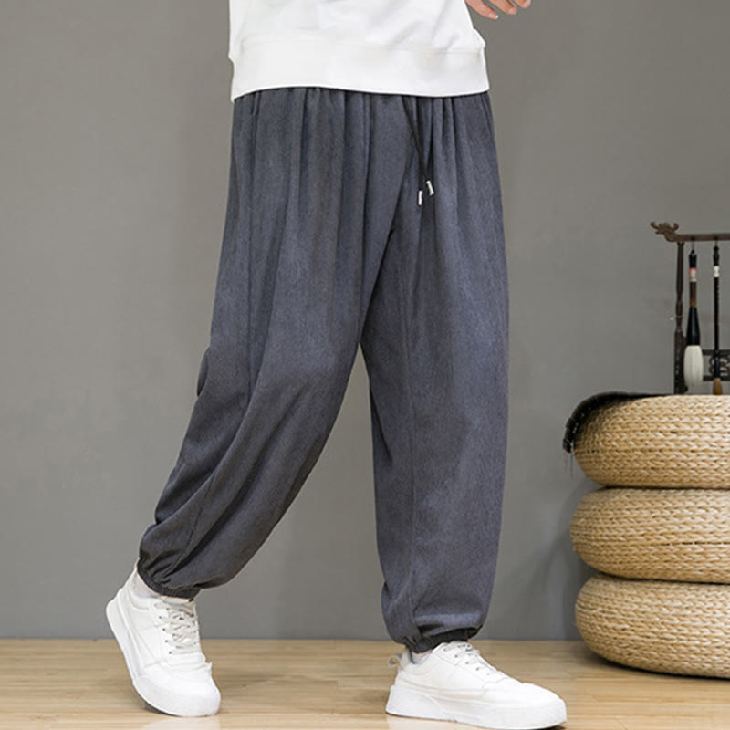 Buddha Stones Commute Plain Men's Thermal Fleece-Lined Ankle-Length Pants With Pockets