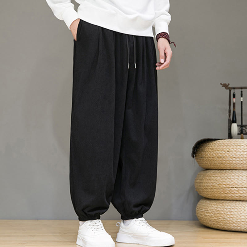 Buddha Stones Commute Plain Men's Thermal Fleece-Lined Ankle-Length Pants With Pockets