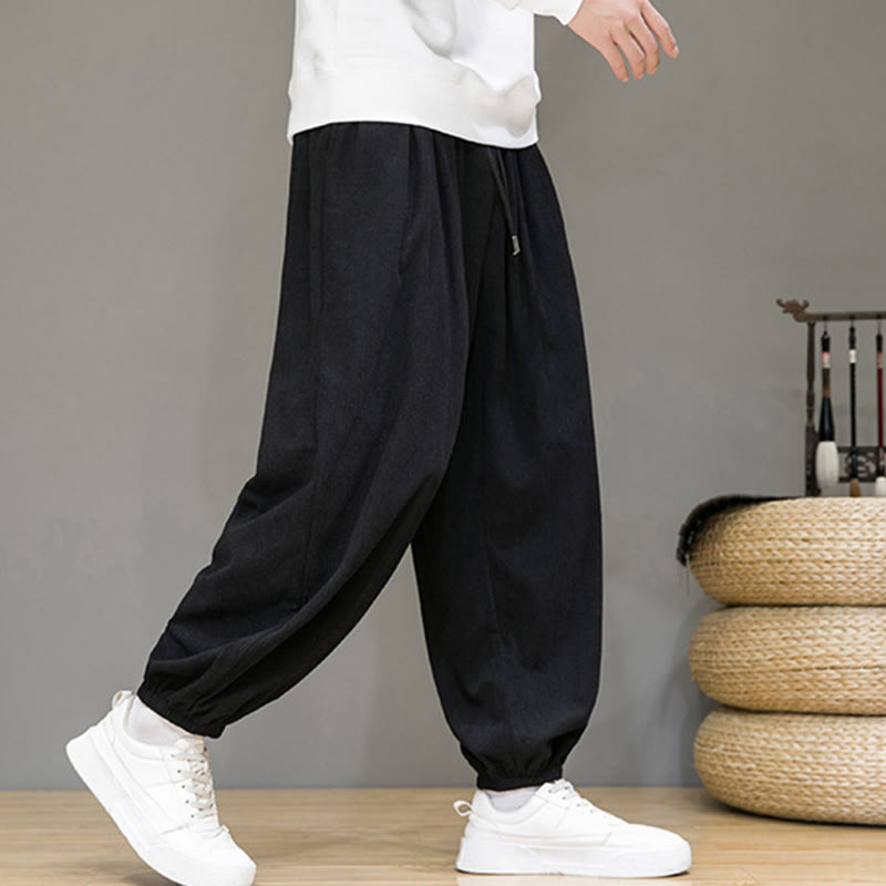 Buddha Stones Commute Plain Men's Thermal Fleece-Lined Ankle-Length Pants With Pockets