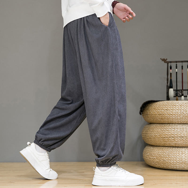 Buddha Stones Commute Plain Men's Thermal Fleece-Lined Ankle-Length Pants With Pockets