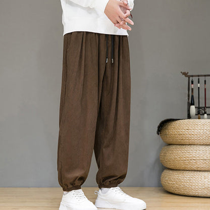 Buddha Stones Commute Plain Men's Thermal Fleece-Lined Ankle-Length Pants With Pockets