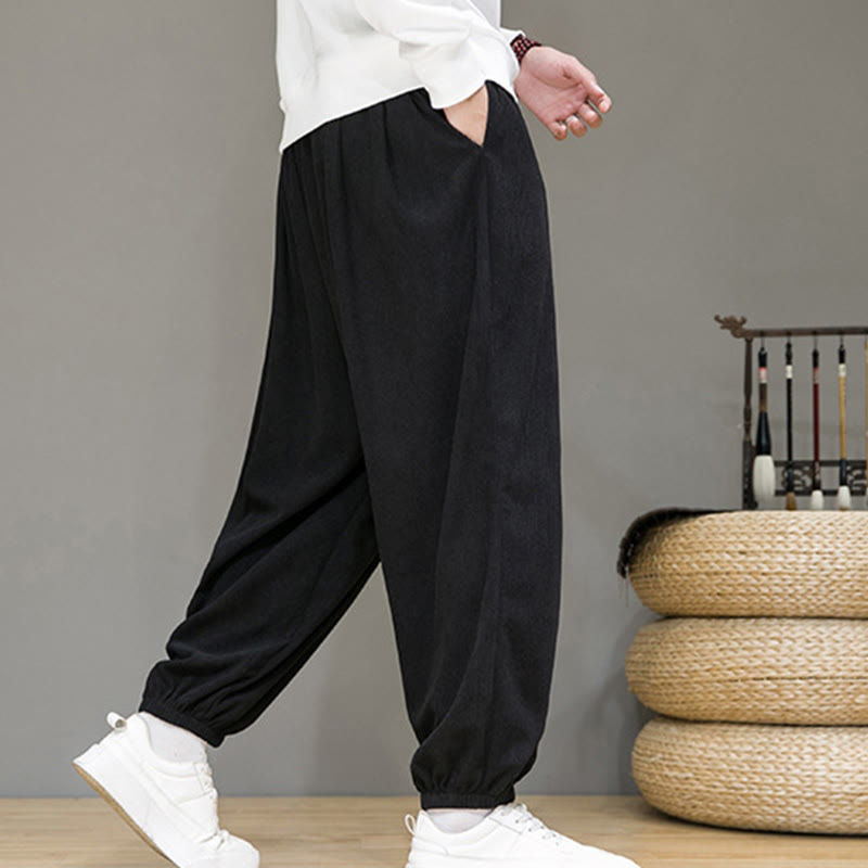 Buddha Stones Commute Plain Men's Thermal Fleece-Lined Ankle-Length Pants With Pockets