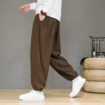 Buddha Stones Commute Plain Men's Thermal Fleece-Lined Ankle-Length Pants With Pockets