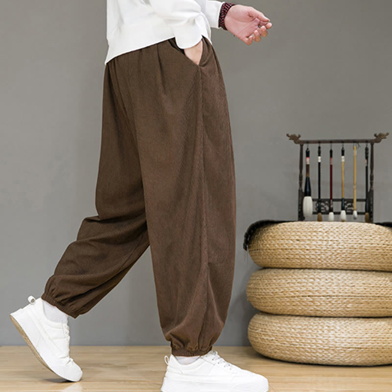Buddha Stones Commute Plain Men's Thermal Fleece-Lined Ankle-Length Pants With Pockets