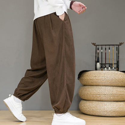 Buddha Stones Commute Plain Men's Thermal Fleece-Lined Ankle-Length Pants With Pockets