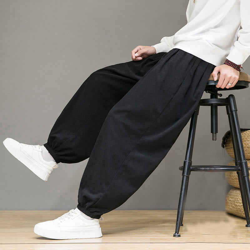 Buddha Stones Commute Plain Men's Thermal Fleece-Lined Ankle-Length Pants With Pockets
