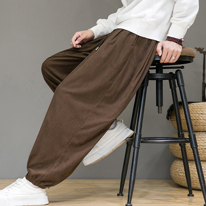 Buddha Stones Commute Plain Men's Thermal Fleece-Lined Ankle-Length Pants With Pockets