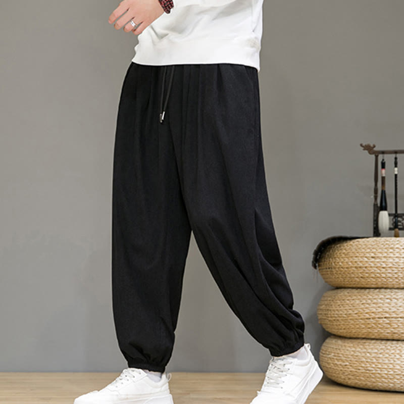Buddha Stones Commute Plain Men's Thermal Fleece-Lined Ankle-Length Pants With Pockets