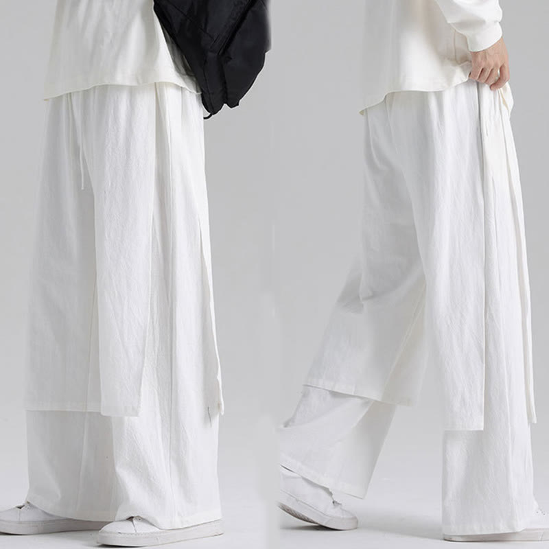 Buddha Stones Plain Patchwork Design Men's Cotton Pants With Pockets