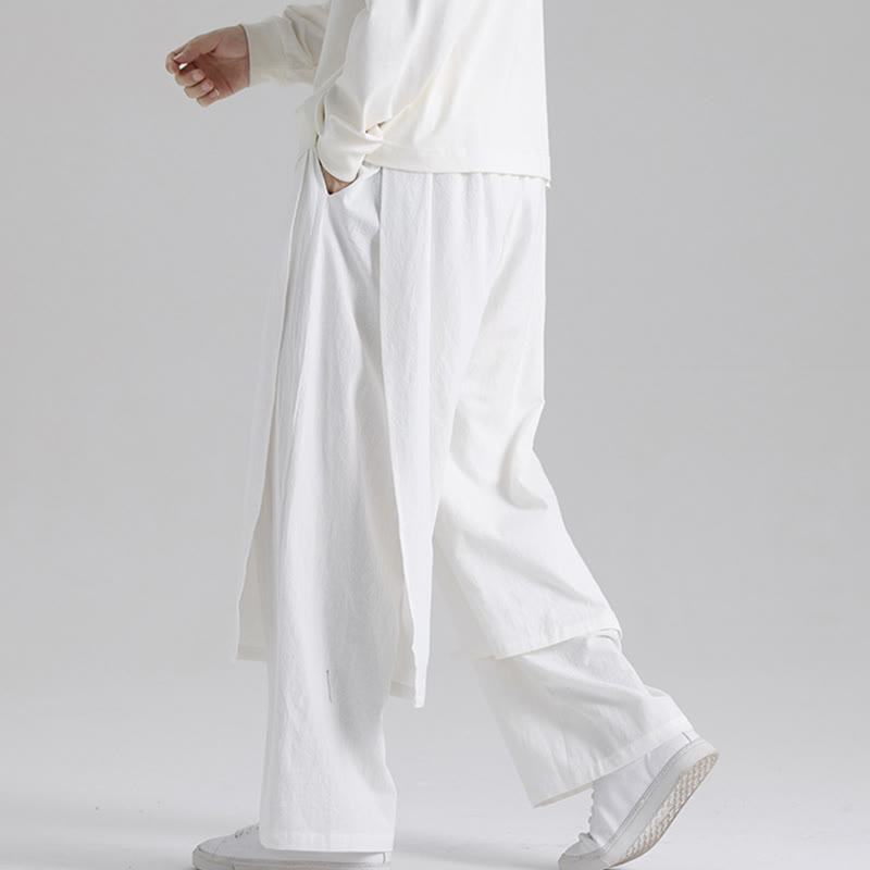 Buddha Stones Plain Patchwork Design Men's Cotton Pants With Pockets
