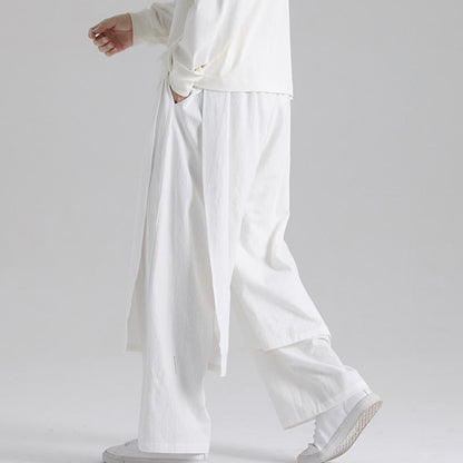 Buddha Stones Plain Patchwork Design Men's Cotton Pants With Pockets