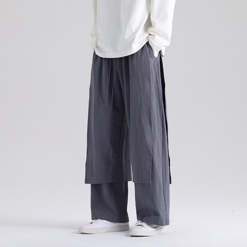 Buddha Stones Plain Patchwork Design Men's Cotton Pants With Pockets