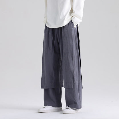 Buddha Stones Plain Patchwork Design Men's Cotton Pants With Pockets