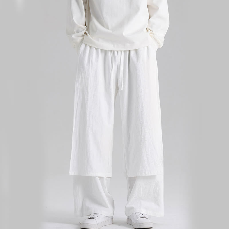Buddha Stones Plain Patchwork Design Men's Cotton Pants With Pockets