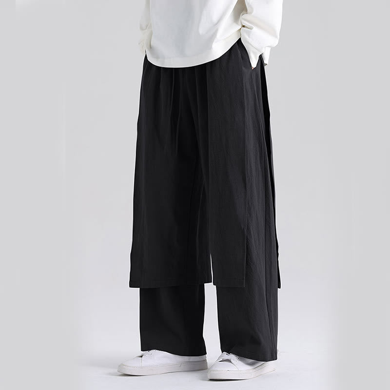 Buddha Stones Plain Patchwork Design Men's Cotton Pants With Pockets