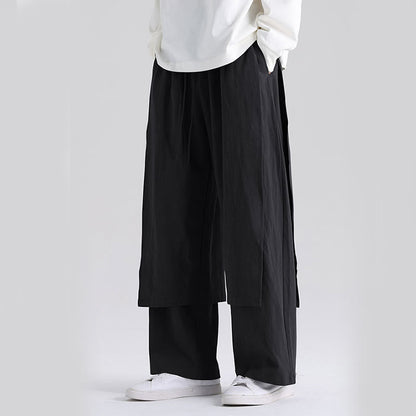 Buddha Stones Plain Patchwork Design Men's Cotton Pants With Pockets