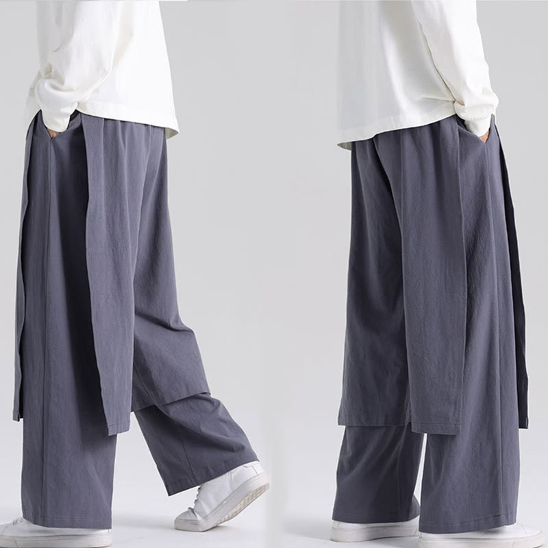 Buddha Stones Plain Patchwork Design Men's Cotton Pants With Pockets