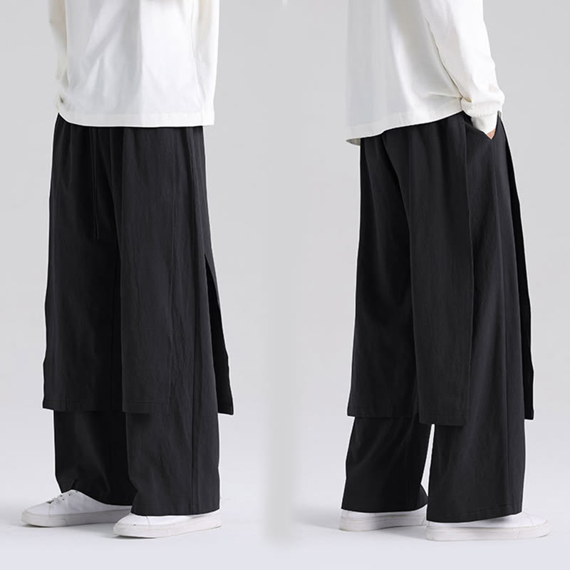 Buddha Stones Plain Patchwork Design Men's Cotton Pants With Pockets