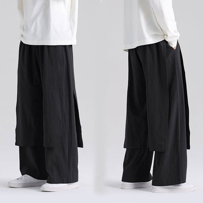 Buddha Stones Plain Patchwork Design Men's Cotton Pants With Pockets