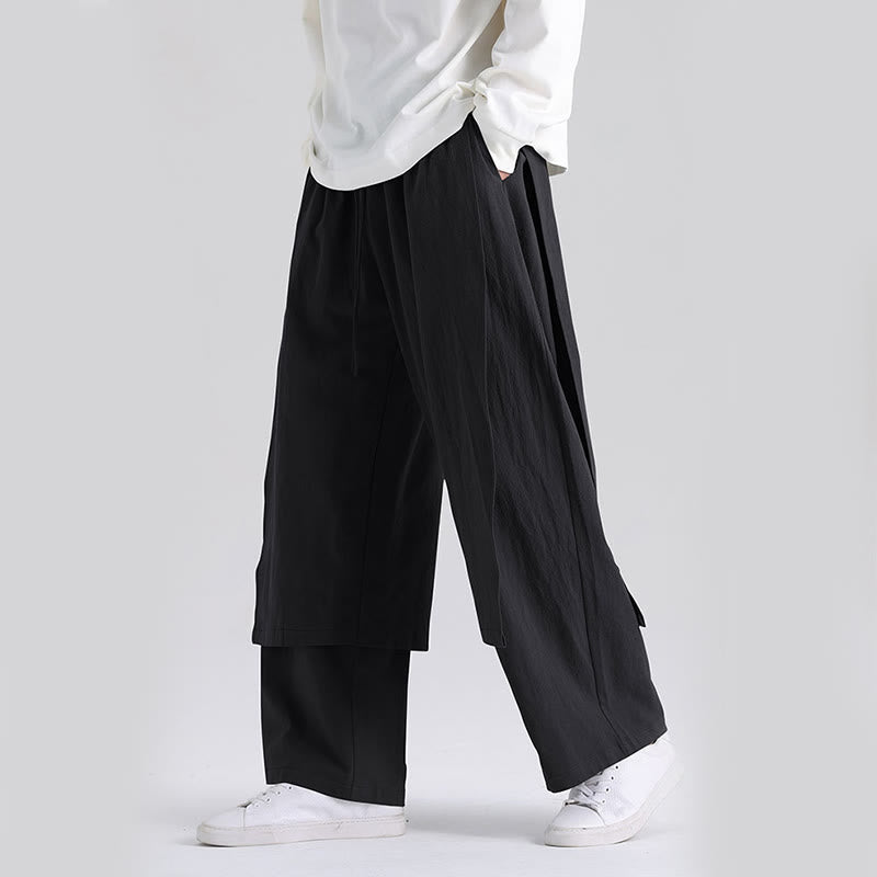 Buddha Stones Plain Patchwork Design Men's Cotton Pants With Pockets