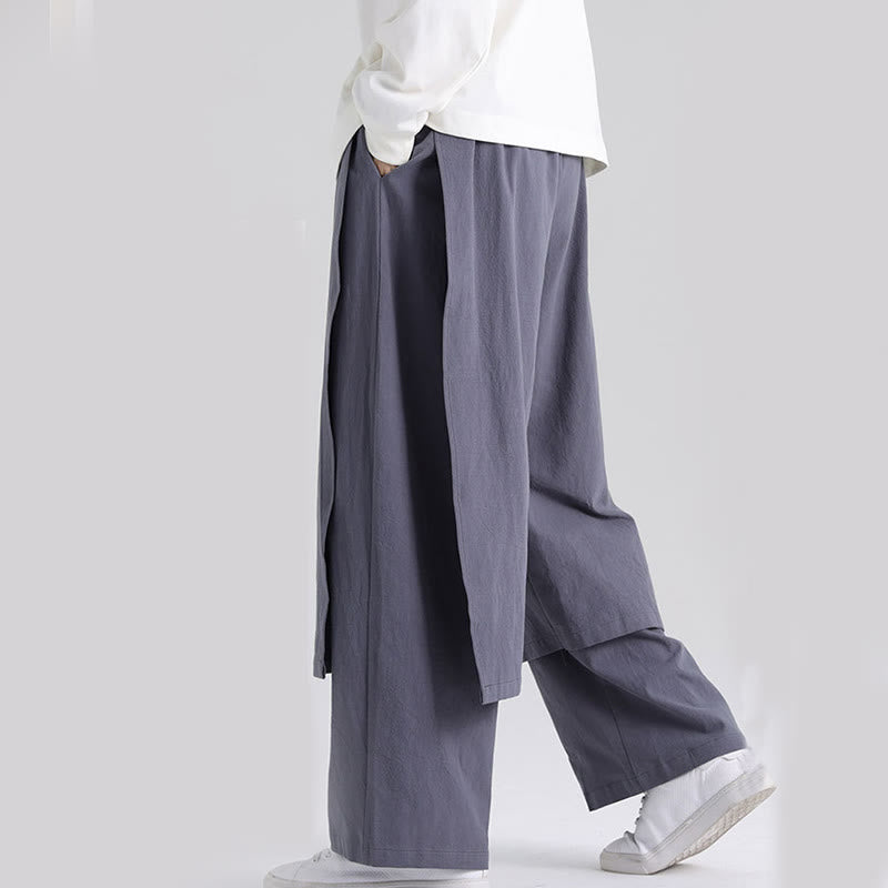 Buddha Stones Plain Patchwork Design Men's Cotton Pants With Pockets
