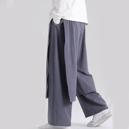 Buddha Stones Plain Patchwork Design Men's Cotton Pants With Pockets