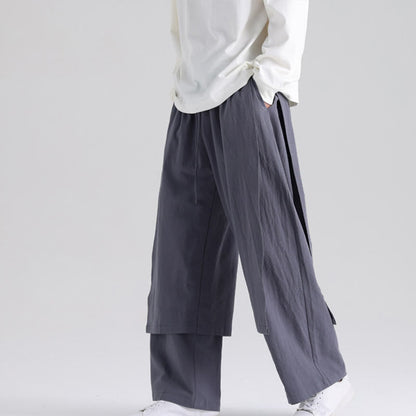 Buddha Stones Plain Patchwork Design Men's Cotton Pants With Pockets