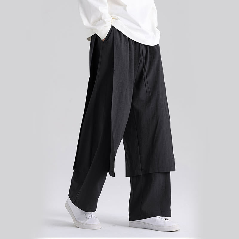 Buddha Stones Plain Patchwork Design Men's Cotton Pants With Pockets