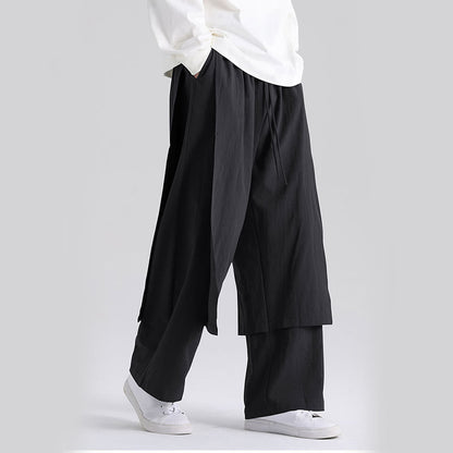 Buddha Stones Plain Patchwork Design Men's Cotton Pants With Pockets