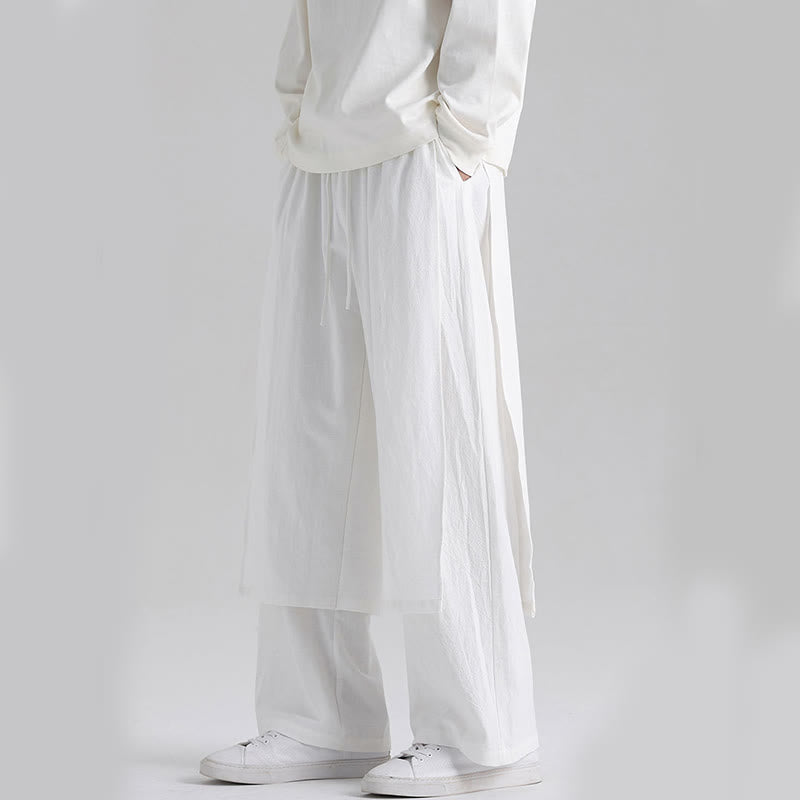 Buddha Stones Plain Patchwork Design Men's Cotton Pants With Pockets