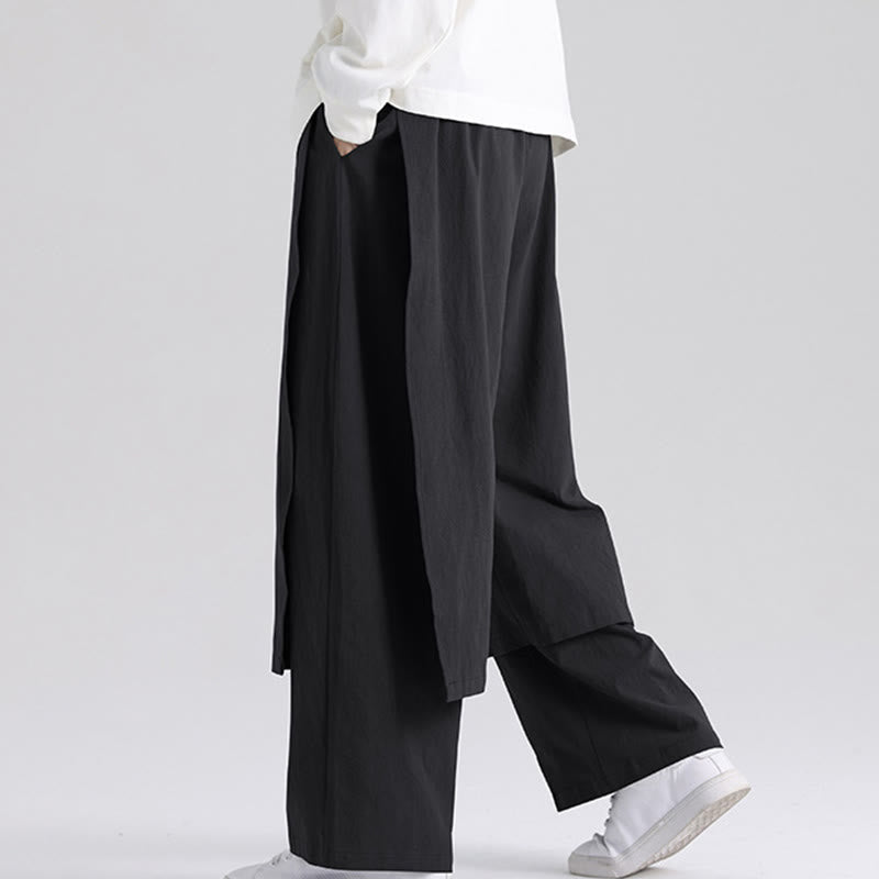Buddha Stones Plain Patchwork Design Men's Cotton Pants With Pockets