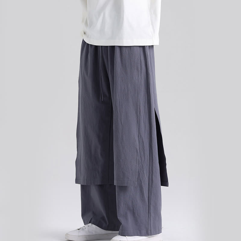 Buddha Stones Plain Patchwork Design Men's Cotton Pants With Pockets