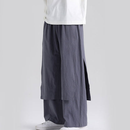 Buddha Stones Plain Patchwork Design Men's Cotton Pants With Pockets