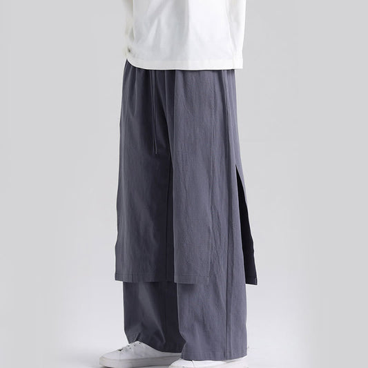 Buddha Stones Plain Patchwork Design Men's Cotton Pants With Pockets