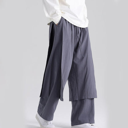 Buddha Stones Plain Patchwork Design Men's Cotton Pants With Pockets