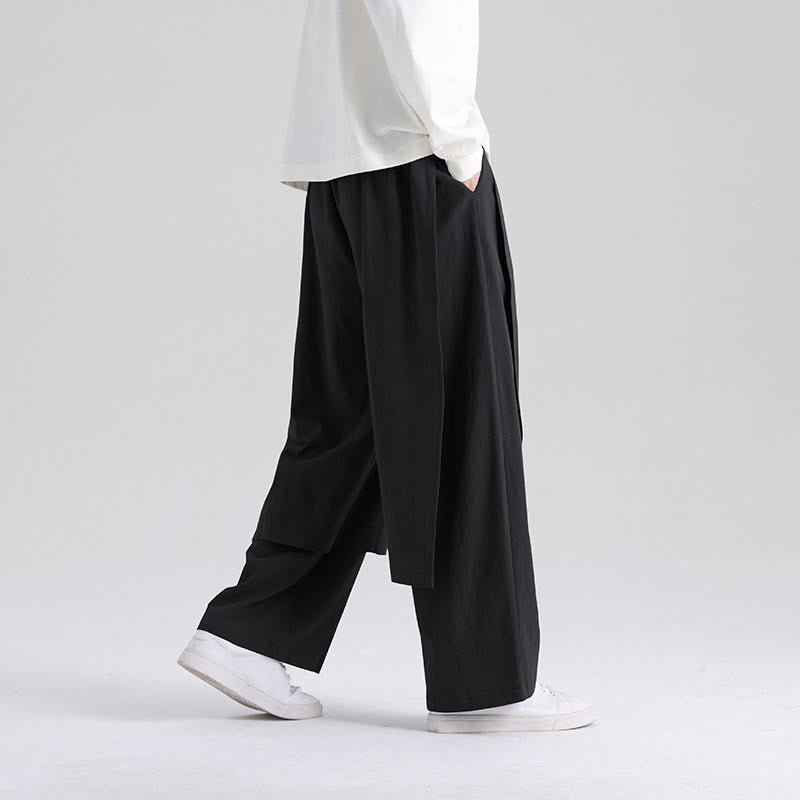 Buddha Stones Plain Patchwork Design Men's Cotton Pants With Pockets