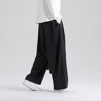 Buddha Stones Plain Patchwork Design Men's Cotton Pants With Pockets