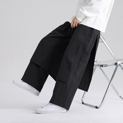 Buddha Stones Plain Patchwork Design Men's Cotton Pants With Pockets