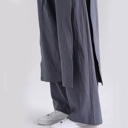 Buddha Stones Plain Patchwork Design Men's Cotton Pants With Pockets