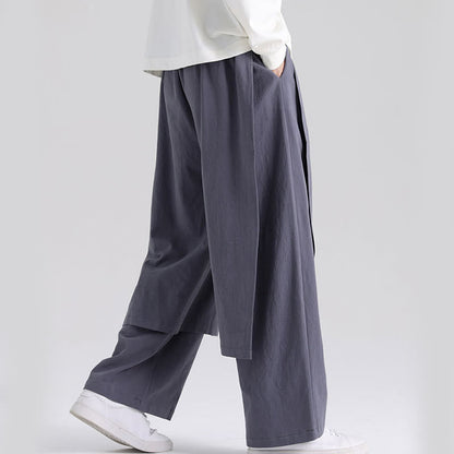 Buddha Stones Plain Patchwork Design Men's Cotton Pants With Pockets
