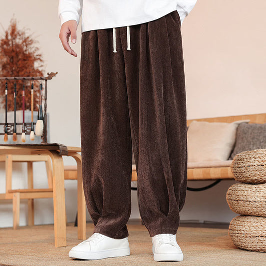 Buddha Stones Casual Solid Color Simple Design Men's Cotton Pants With Pockets